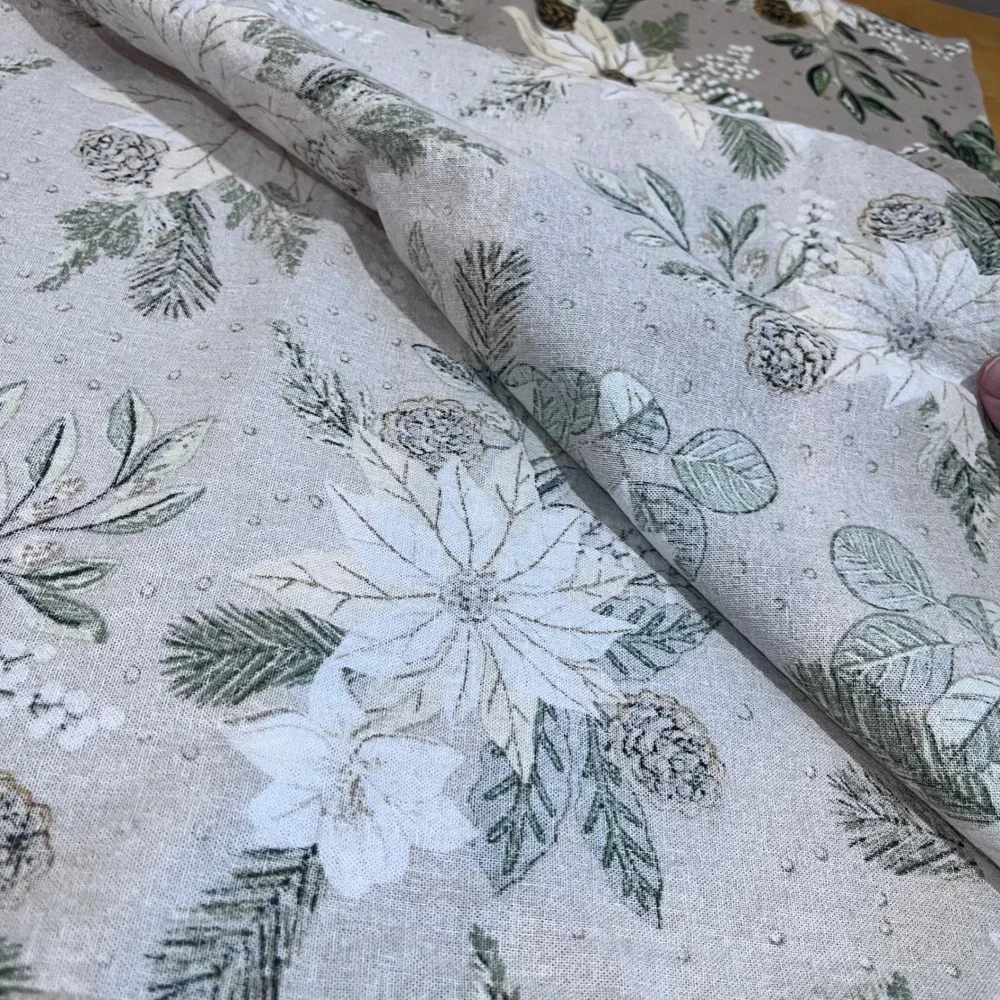 The Farmhouse Rachel Ashwell Poinsettia Pinecone Cotton‎ Tablecloth 60x78 Taupe
